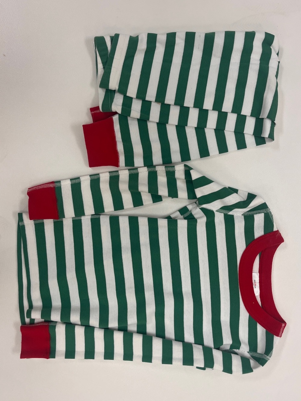 Hanna Andersson Green and White Striped Pajama Set with Red Trim